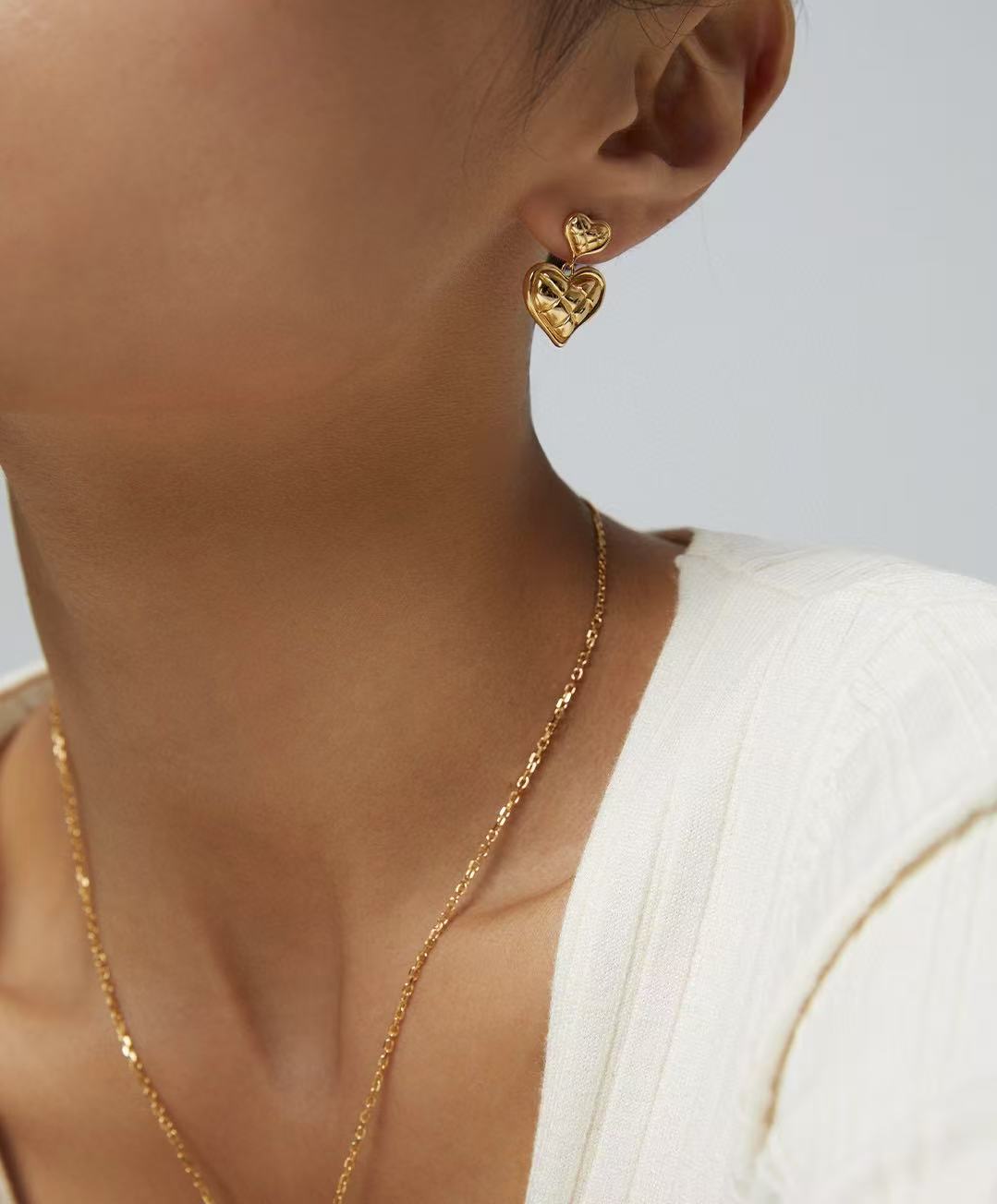 S925 Silver/gold plated/Double Heart Pendant Earrings