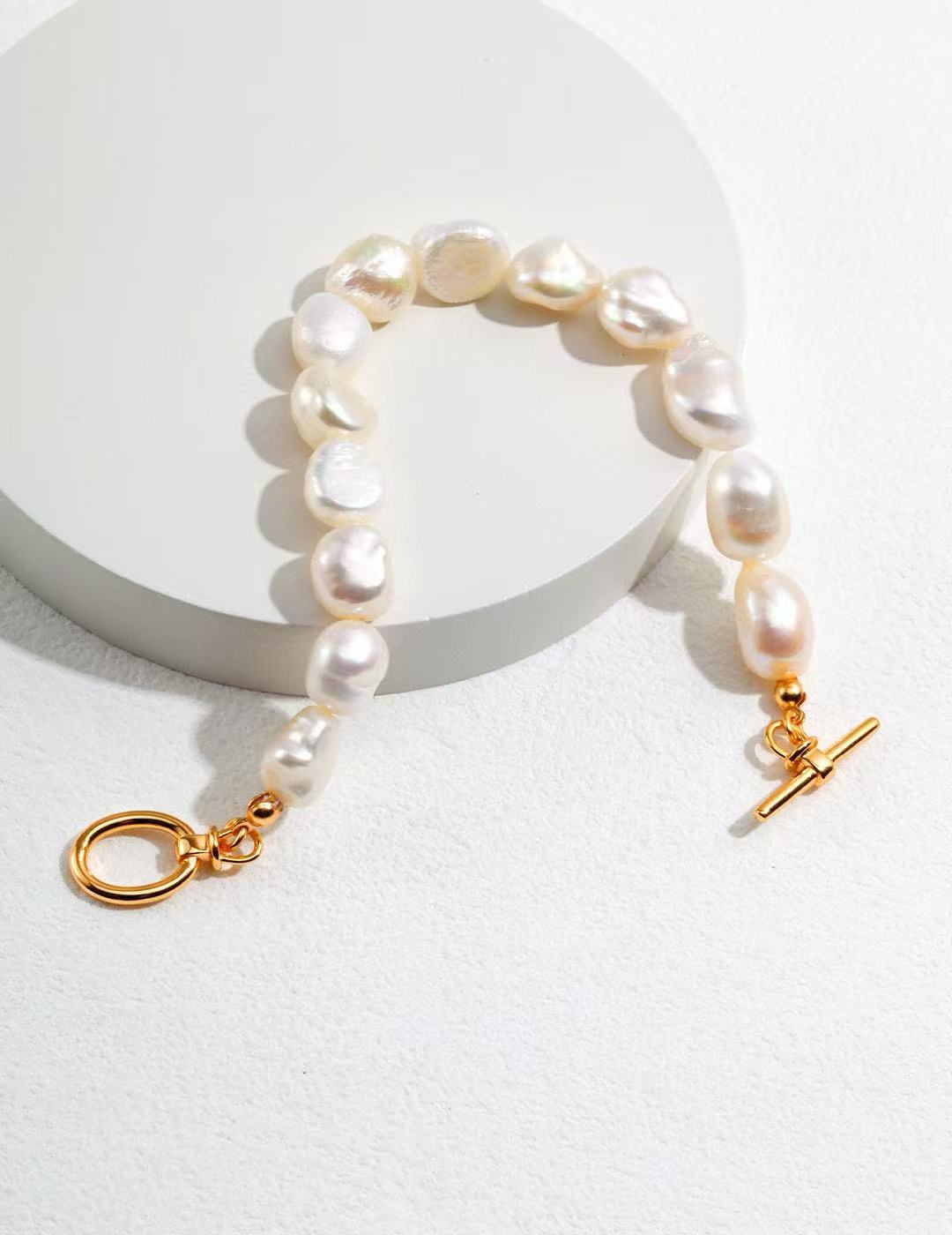 S925 Silver/gold plated/Baroque shaped pearls bracelet