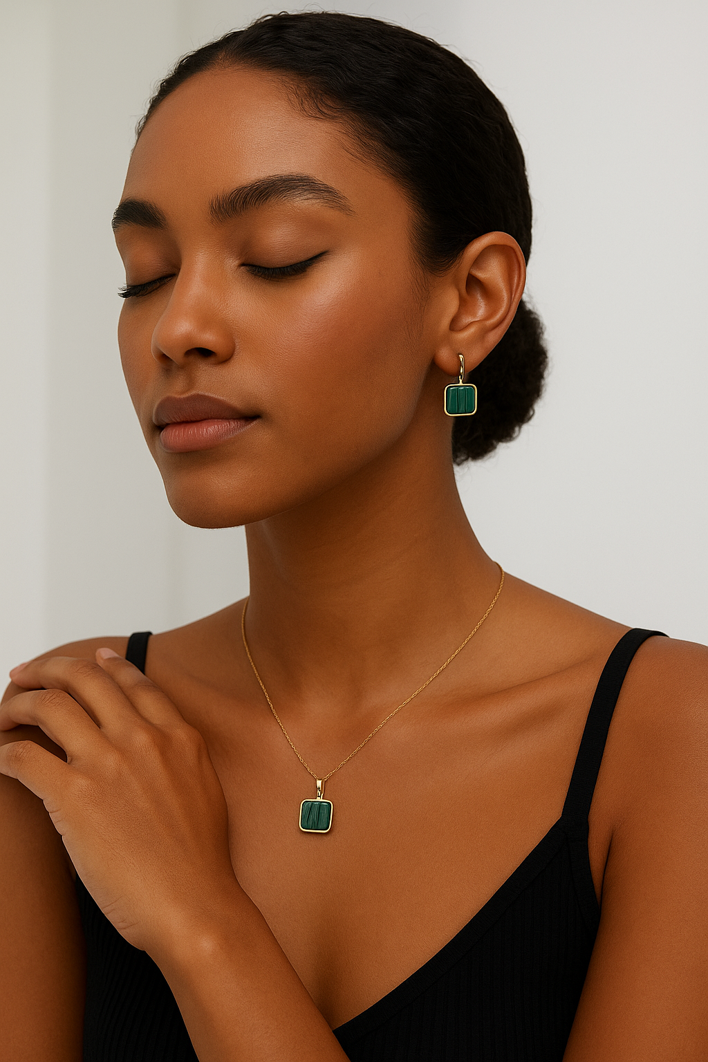 Malachite Square Pendant Set