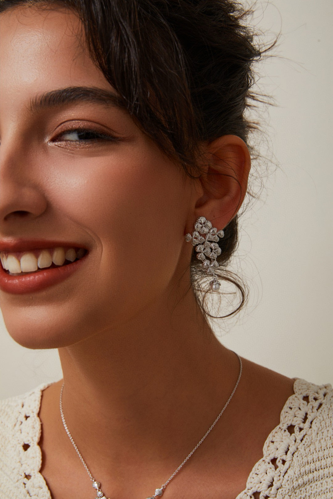 Starlight Garden S925 silver pearl necklace and earrings
