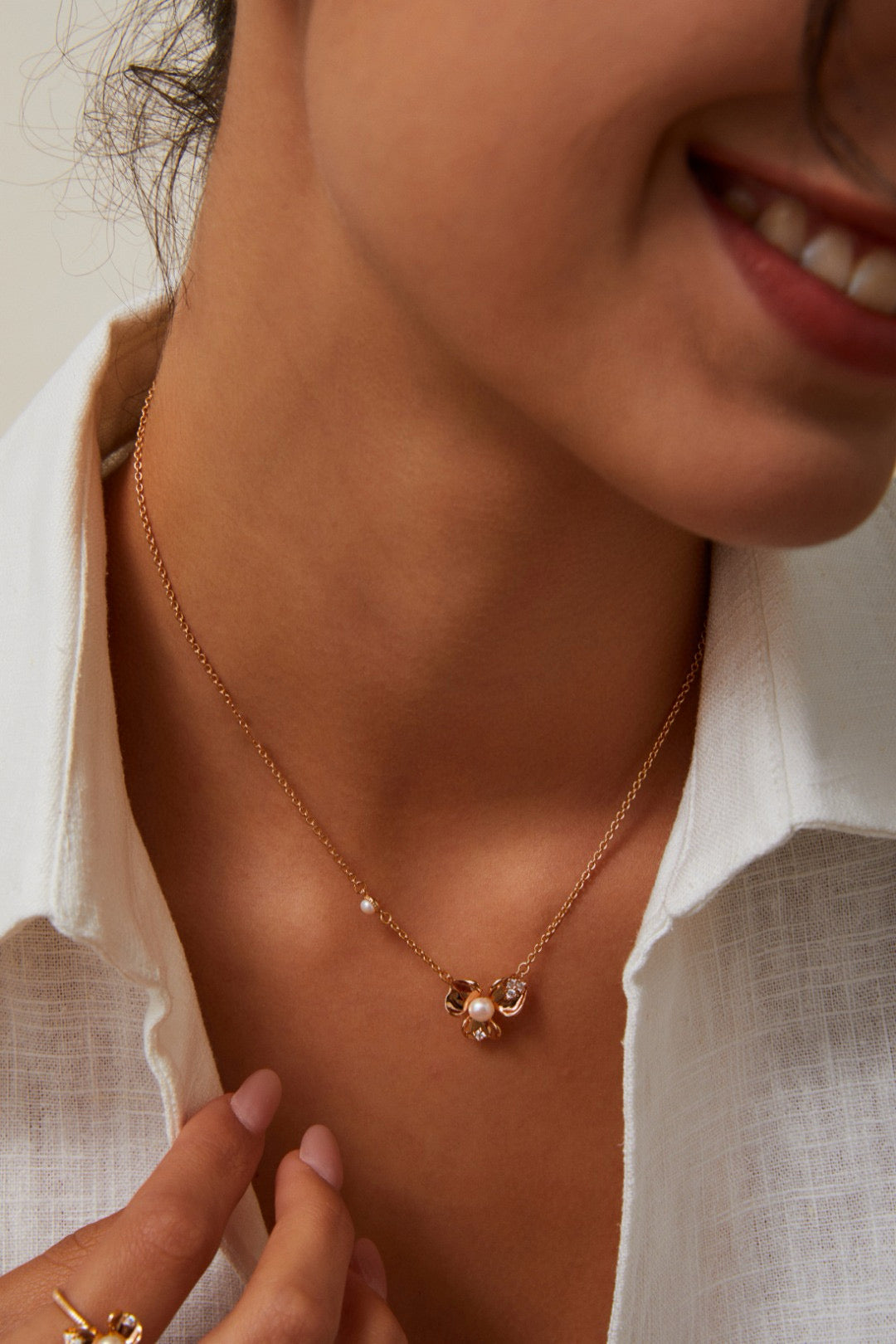Pearl Blossom necklace earrings and ring