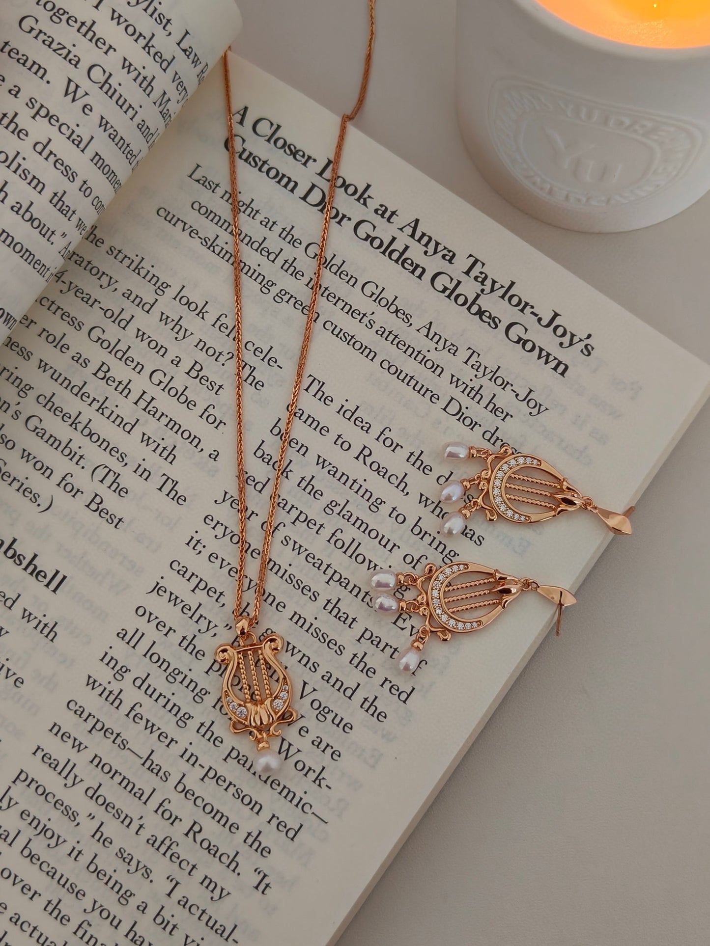 “Lyra Dreams”S925 sterling silver plated with 18k gold necklace and earrings