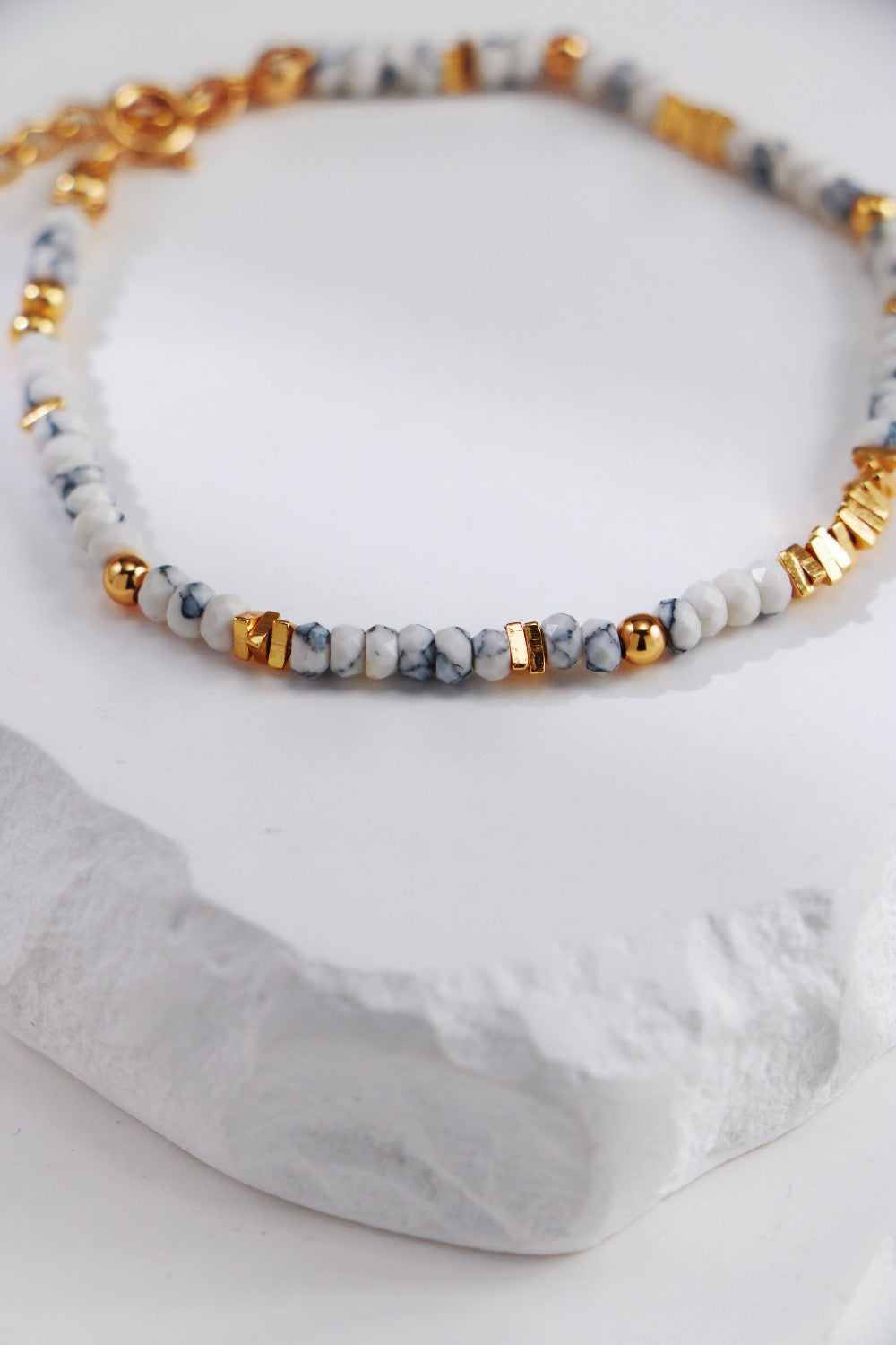 S925 Sterling Silver Gold-Tone White Turquoise Necklace & Bracelet Set
