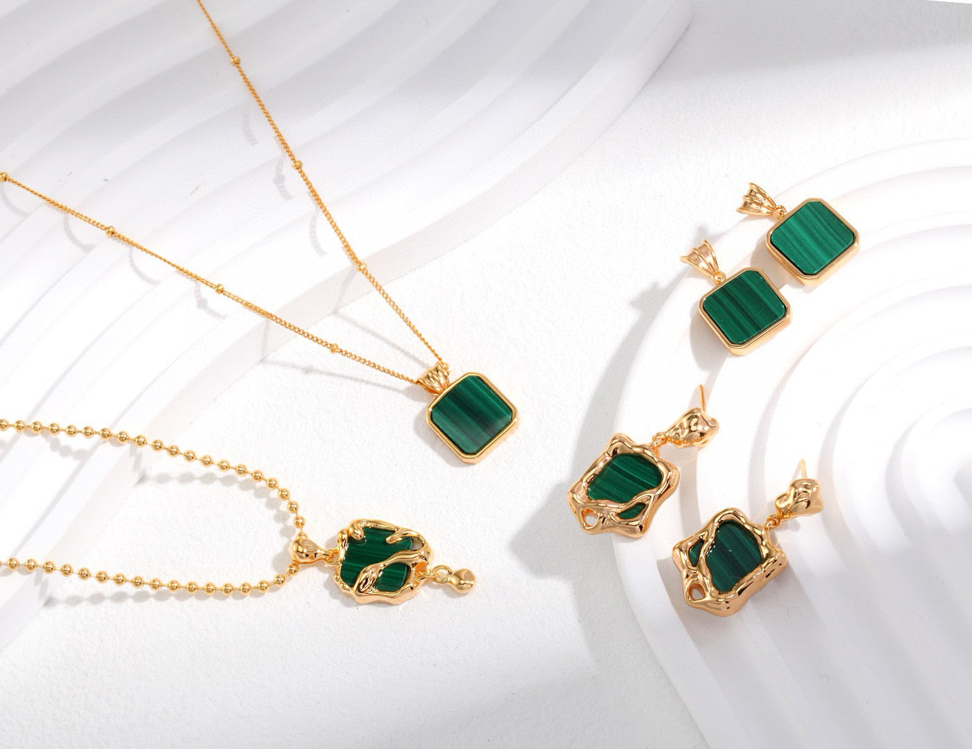 Malachite Square Pendant Set