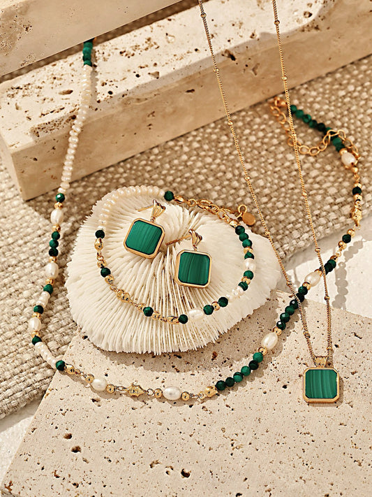 Malachite Square Pendant Set