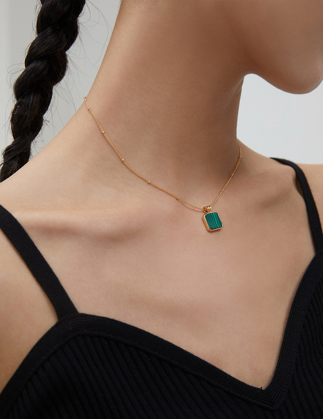 Malachite Square Pendant Set