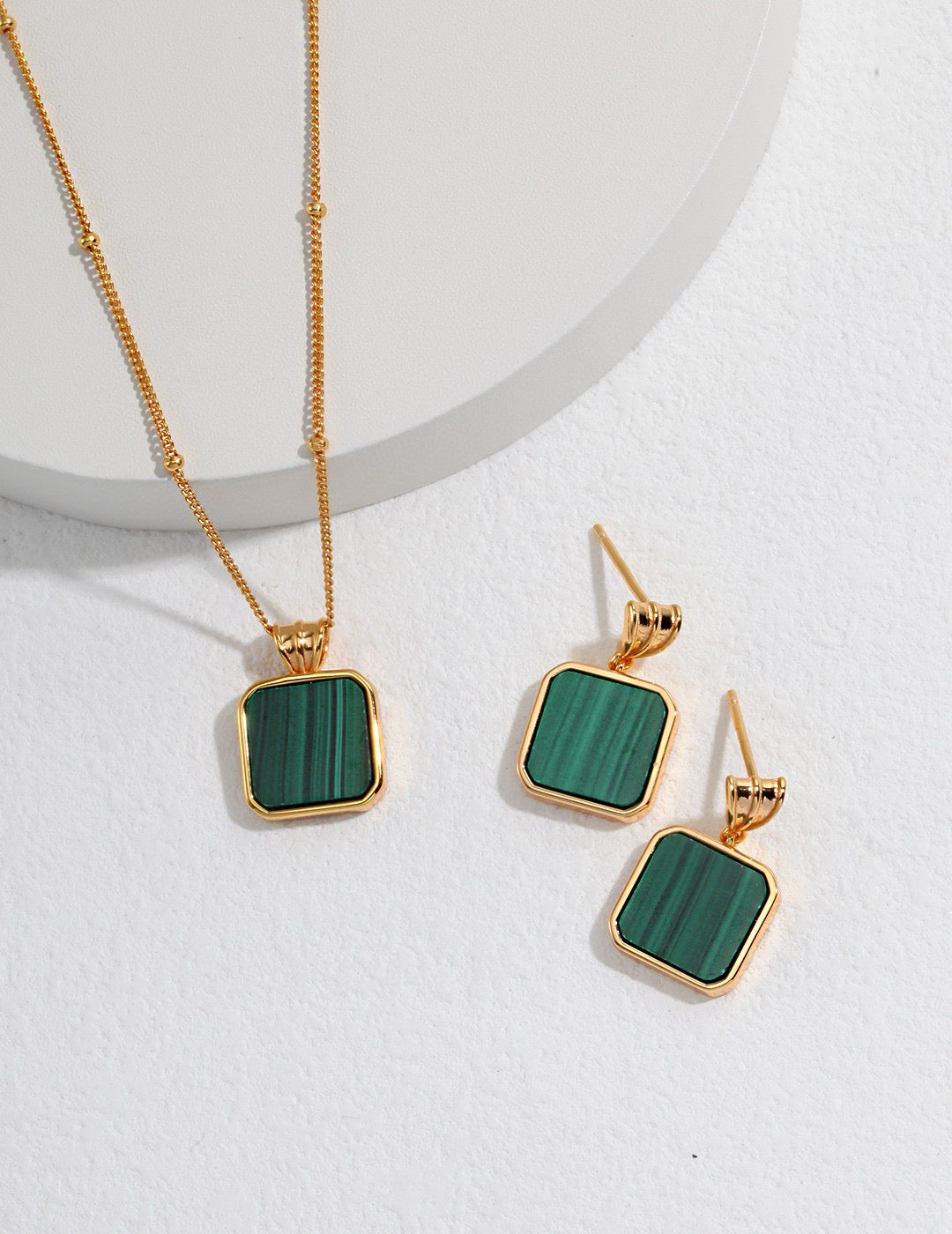 Malachite Square Pendant Set