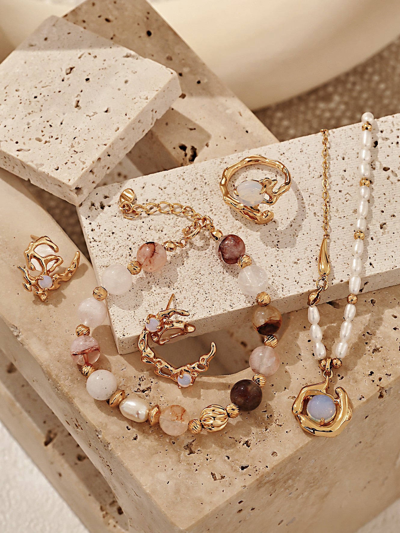 Moonlight Collection — Opal & Mother-of-Pearl Jewelry Set