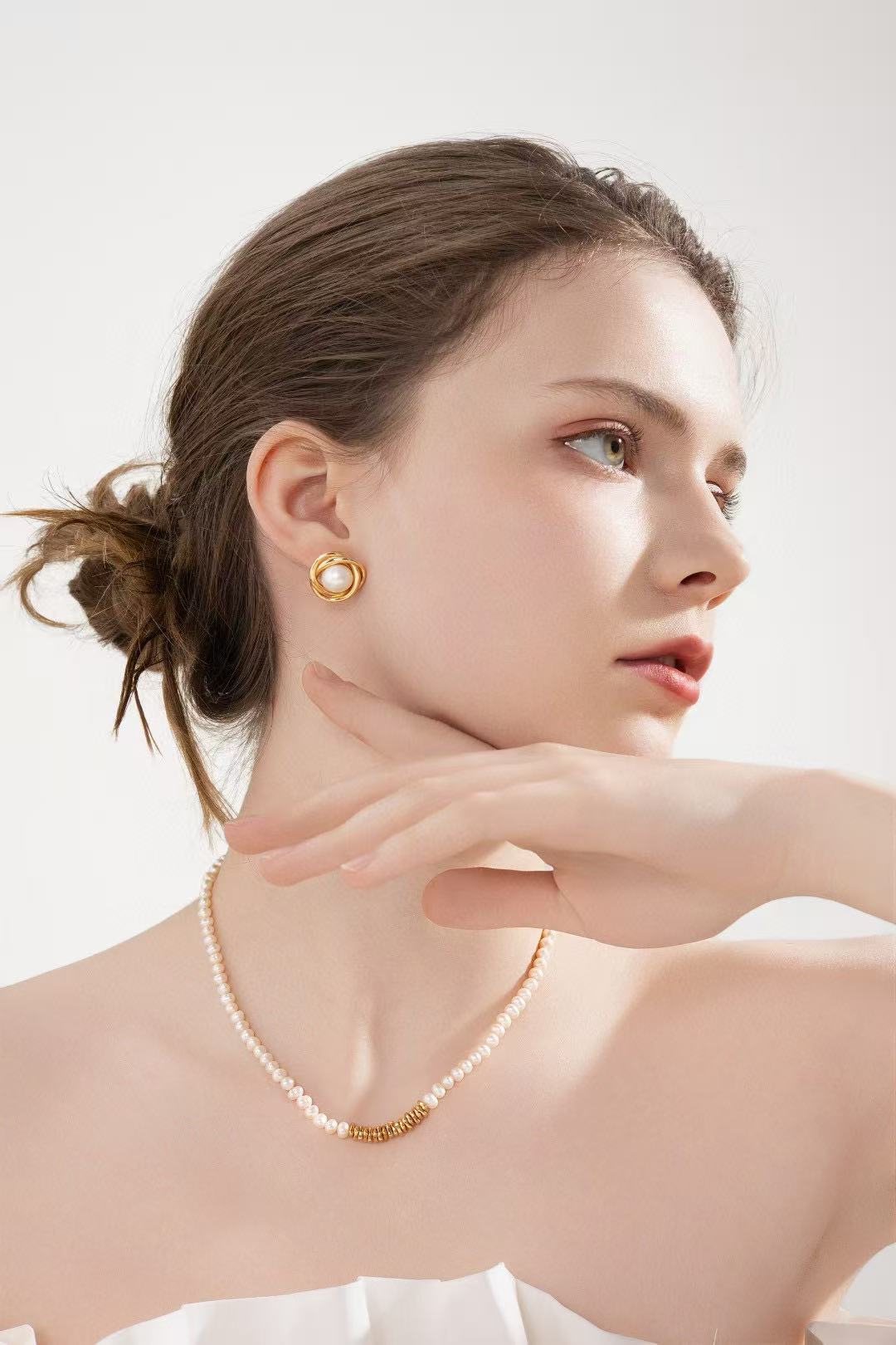 S925 Silver /gold plated/Irregular mini silver nuggets/Freshwater Pearl necklace , bracelet