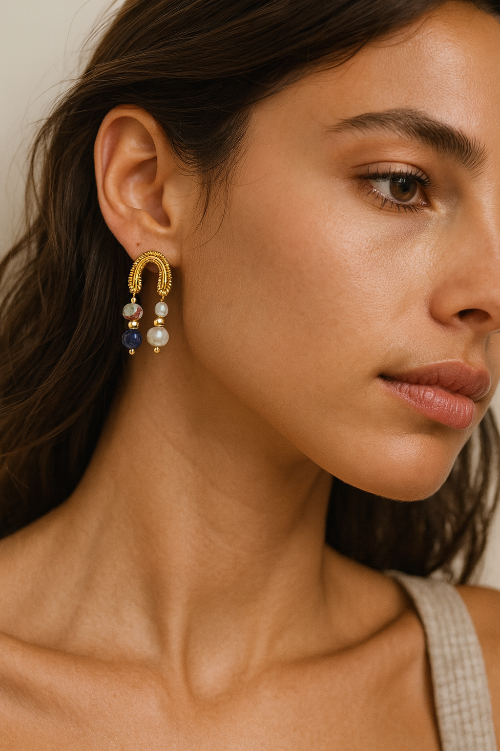 Vintage Gold Gemstone & Pearl Drop Earrings