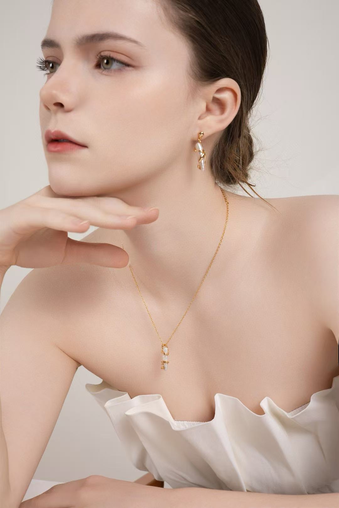 S925 Silver/gold plated/Small strips of natural pearl earrings ,necklace ,ring