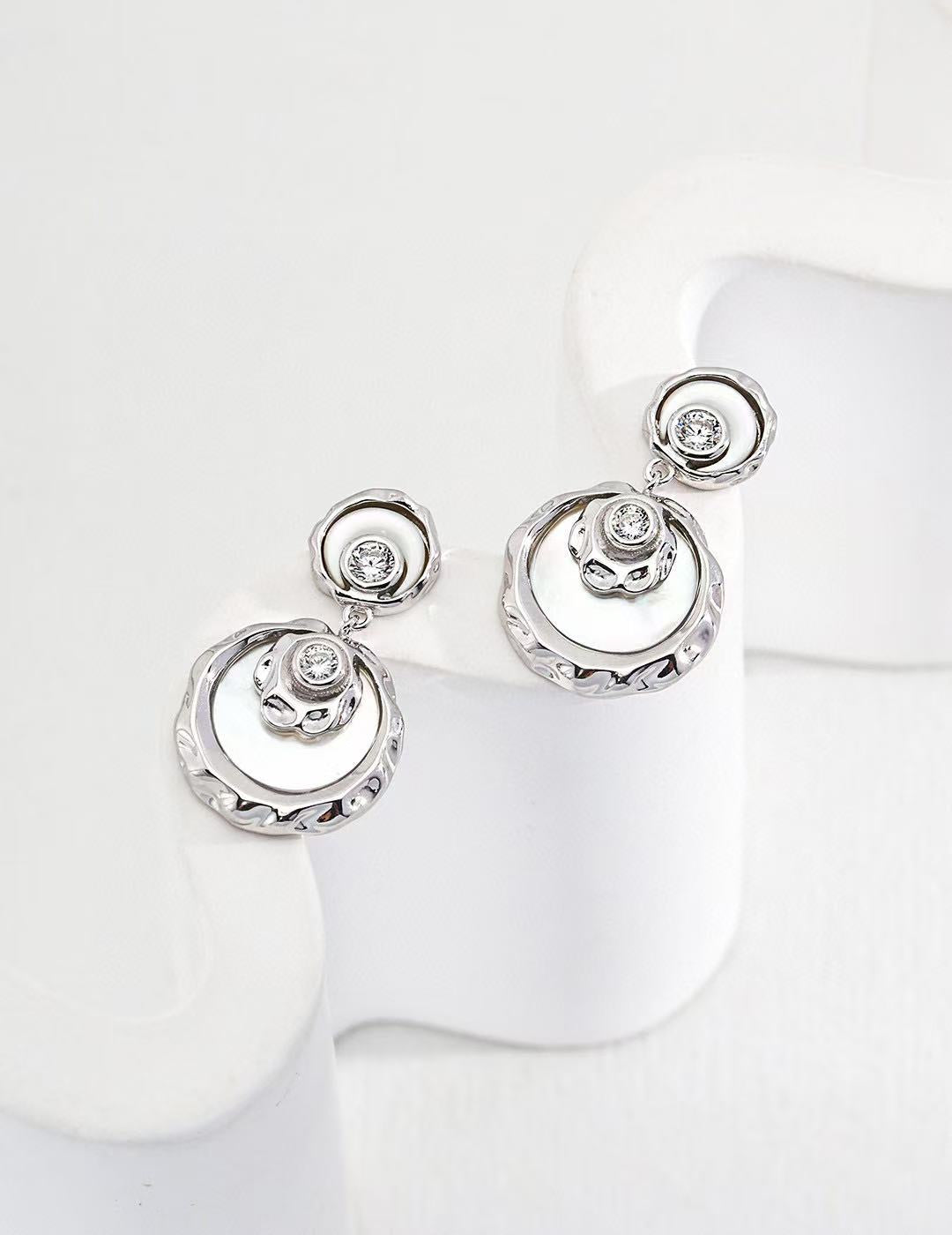 S925 Silver/ gold plated Necklace (Adjustable Length)/Faux Mother-of-Pearl/Zircon Pendant,earrings                           S
