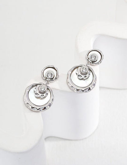 S925 Silver/ gold plated Necklace (Adjustable Length)/Faux Mother-of-Pearl/Zircon Pendant,earrings                           S
