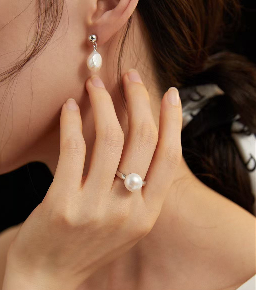 S925 silver/gold plated /single freshwater pearl adjustable ring