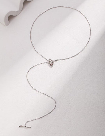 S925 Silver/Ginkgo Leaf Hollow Shape and Freshwater Pearl Adjustable Necklace