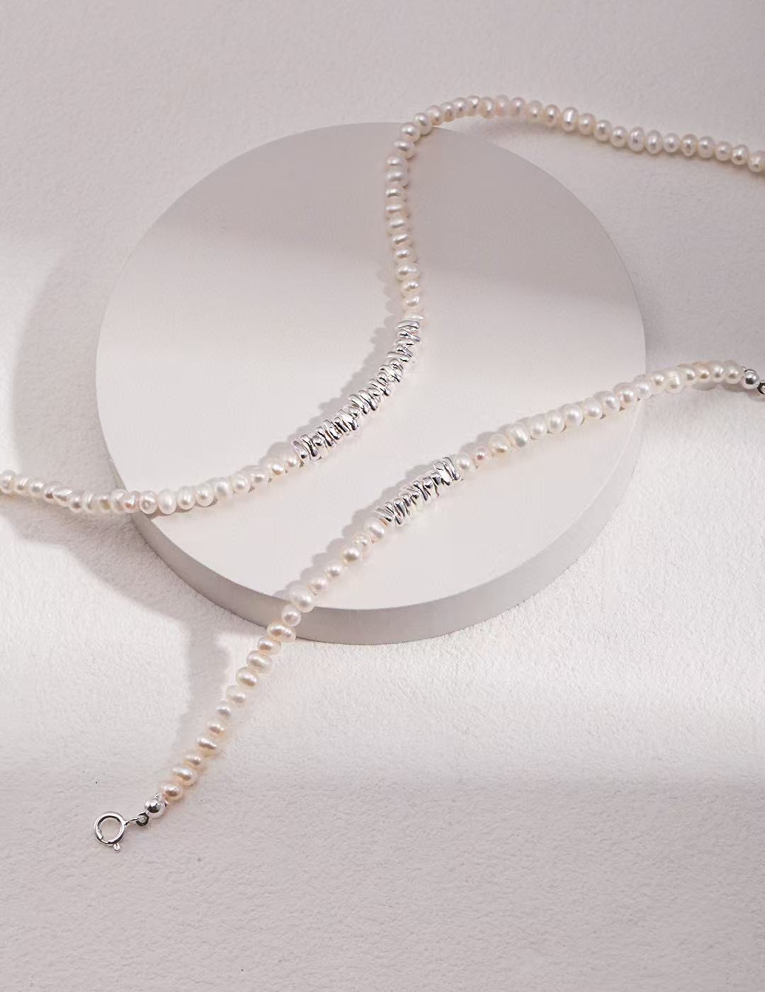 S925 Silver /gold plated/Irregular mini silver nuggets/Freshwater Pearl necklace , bracelet