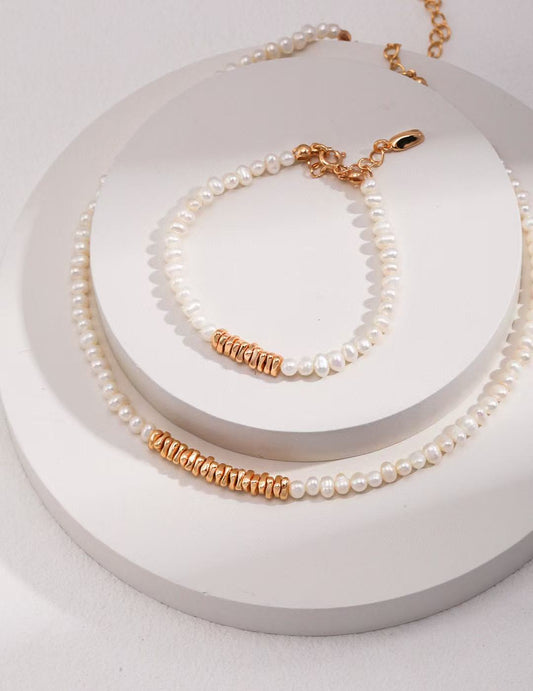S925 Silver /gold plated/Irregular mini silver nuggets/Freshwater Pearl necklace , bracelet