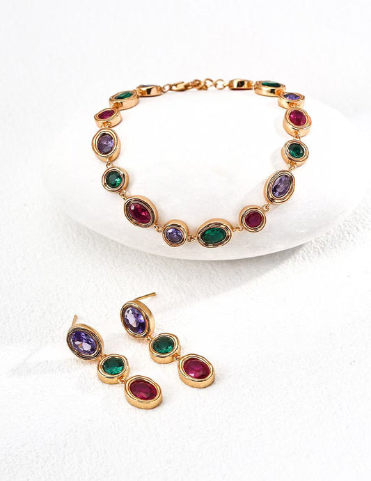 S925 Silver/gold plated/Colored zircon bracelet, earrings