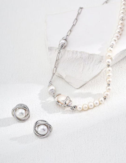 S925 silver/ gold plated braided and freshwater pearl earrings