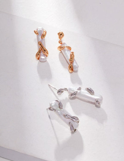 S925 Silver/gold plated/Small strips of natural pearl earrings ,necklace ,ring