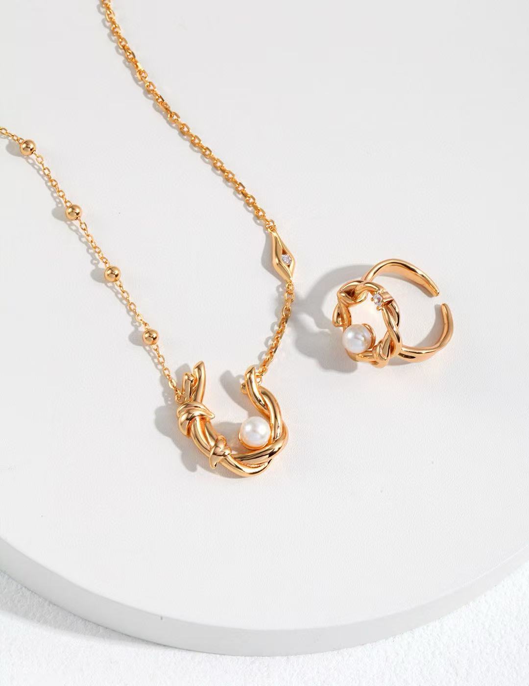 S925 Silver/gold plated/Zircon, Freshwater Pearl/Braided Pendant Necklace, Ring