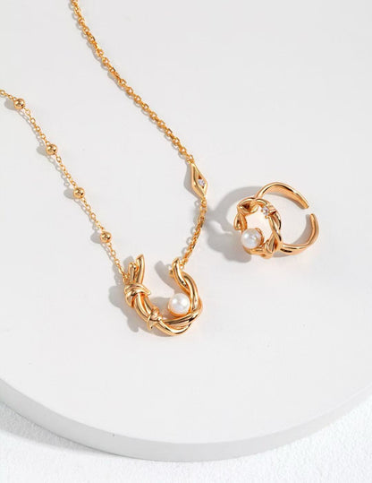 S925 Silver/gold plated/Zircon, Freshwater Pearl/Braided Pendant Necklace, Ring