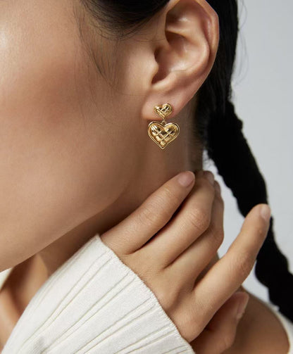 S925 Silver/gold plated/Double Heart Pendant Earrings