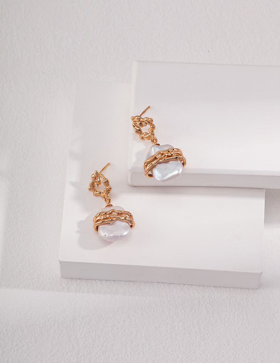 Lustre Line Square Baroque Pearl Drop Earrings