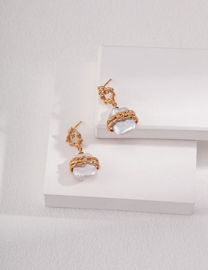 Lustre Line Square Baroque Pearl Drop Earrings