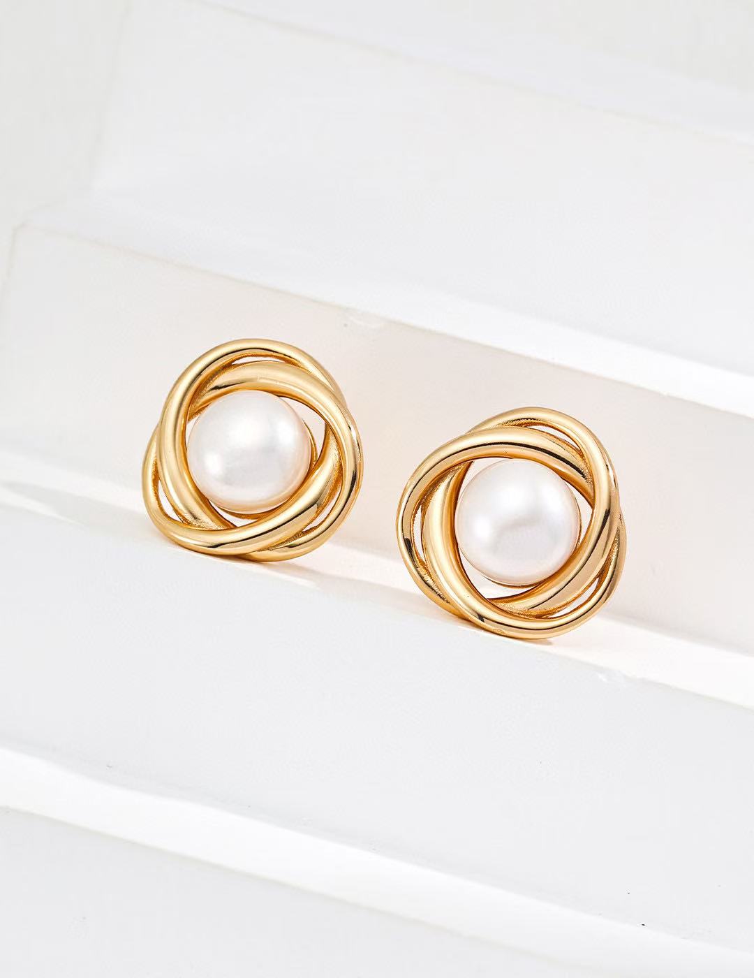 S925 silver/ gold plated braided and freshwater pearl earrings