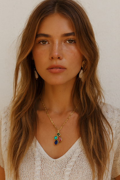 Vintage Lapis & Rhodochrosite Pendant Necklace — Bold, Elegant, and Artistic