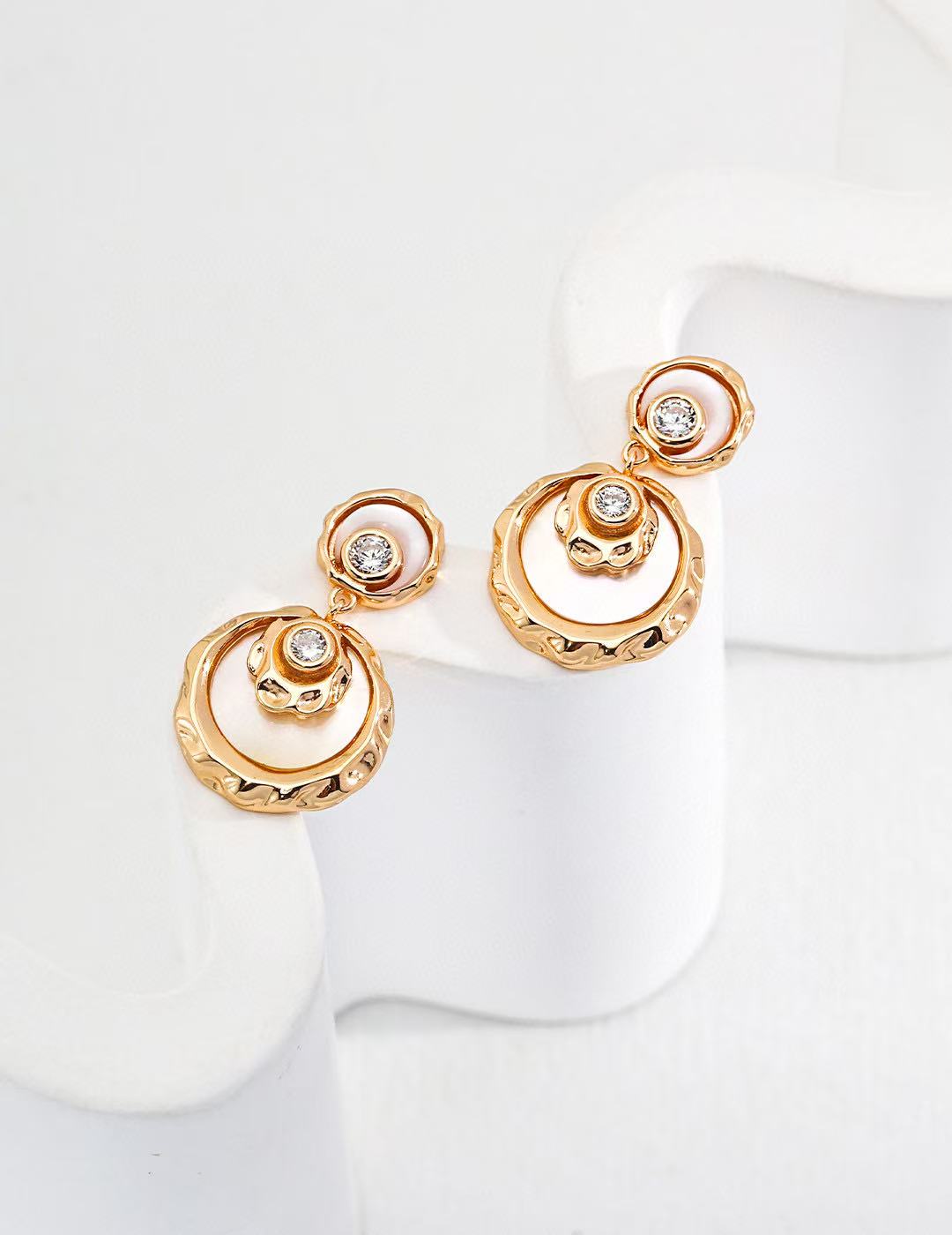 S925 Silver/ gold plated Necklace (Adjustable Length)/Faux Mother-of-Pearl/Zircon Pendant,earrings                           S