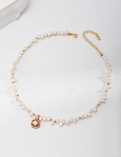 S925 Silver/Natural Pearl and Pearl Stamen Rose Pendant