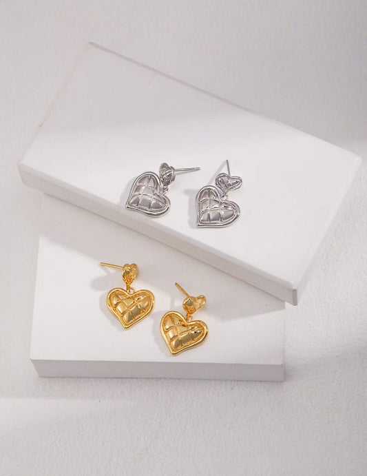 S925 Silver/gold plated/Double Heart Pendant Earrings