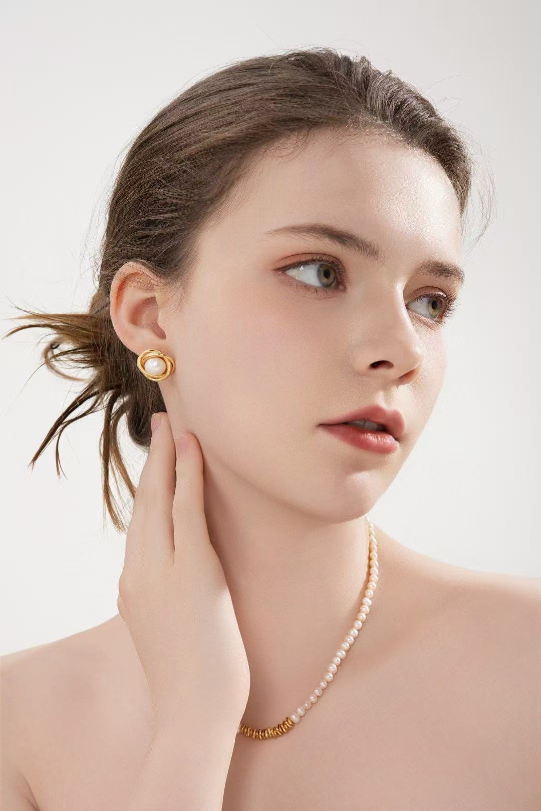 S925 silver/ gold plated braided and freshwater pearl earrings