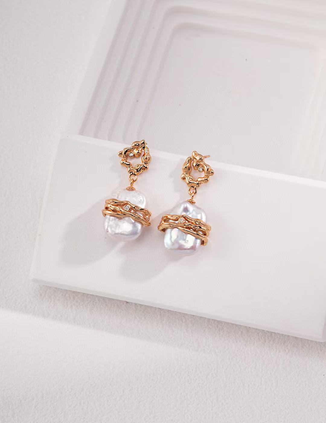 Lustre Line Square Baroque Pearl Drop Earrings