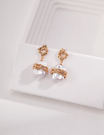 Lustre Line Square Baroque Pearl Drop Earrings