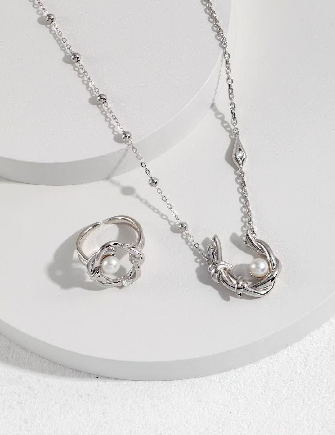 S925 Silver/gold plated/Zircon, Freshwater Pearl/Braided Pendant Necklace, Ring