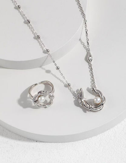 S925 Silver/gold plated/Zircon, Freshwater Pearl/Braided Pendant Necklace, Ring