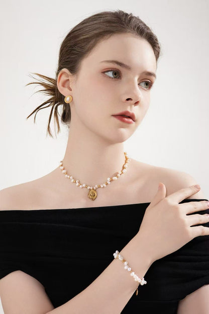 S925 silver beads/natural pearls and Goddess head pendant