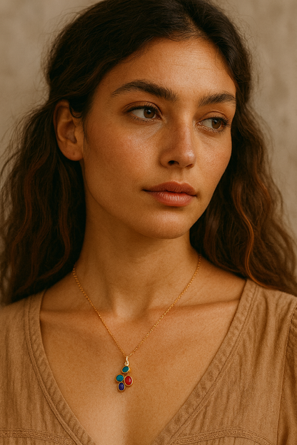 Vintage Lapis & Rhodochrosite Pendant Necklace — Bold, Elegant, and Artistic