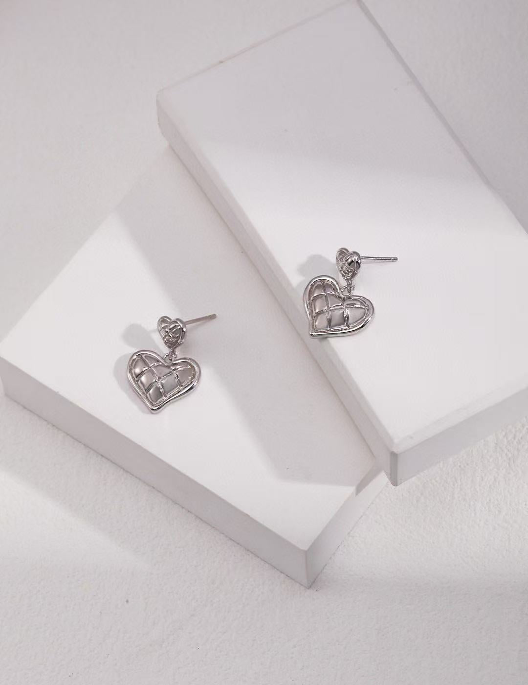 S925 Silver/gold plated/Double Heart Pendant Earrings