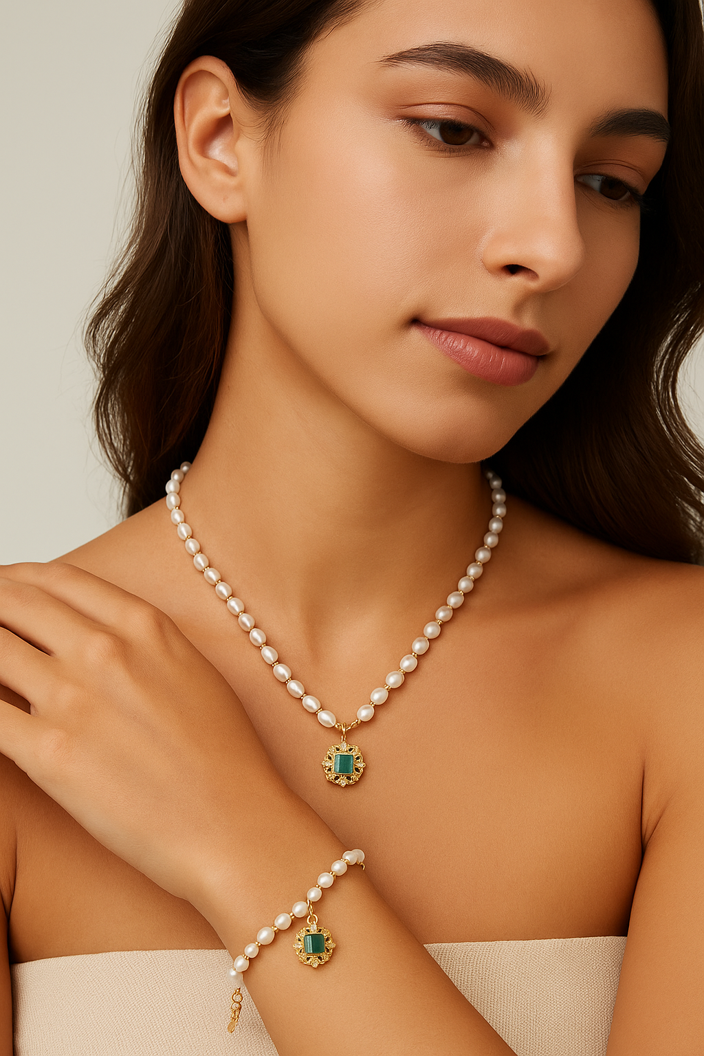 Elegant French Court Pearl Set — Short English Ad Copy