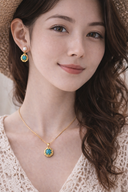 Vintage Turquoise & Tiger’s Eye Pendant & Earrings Set