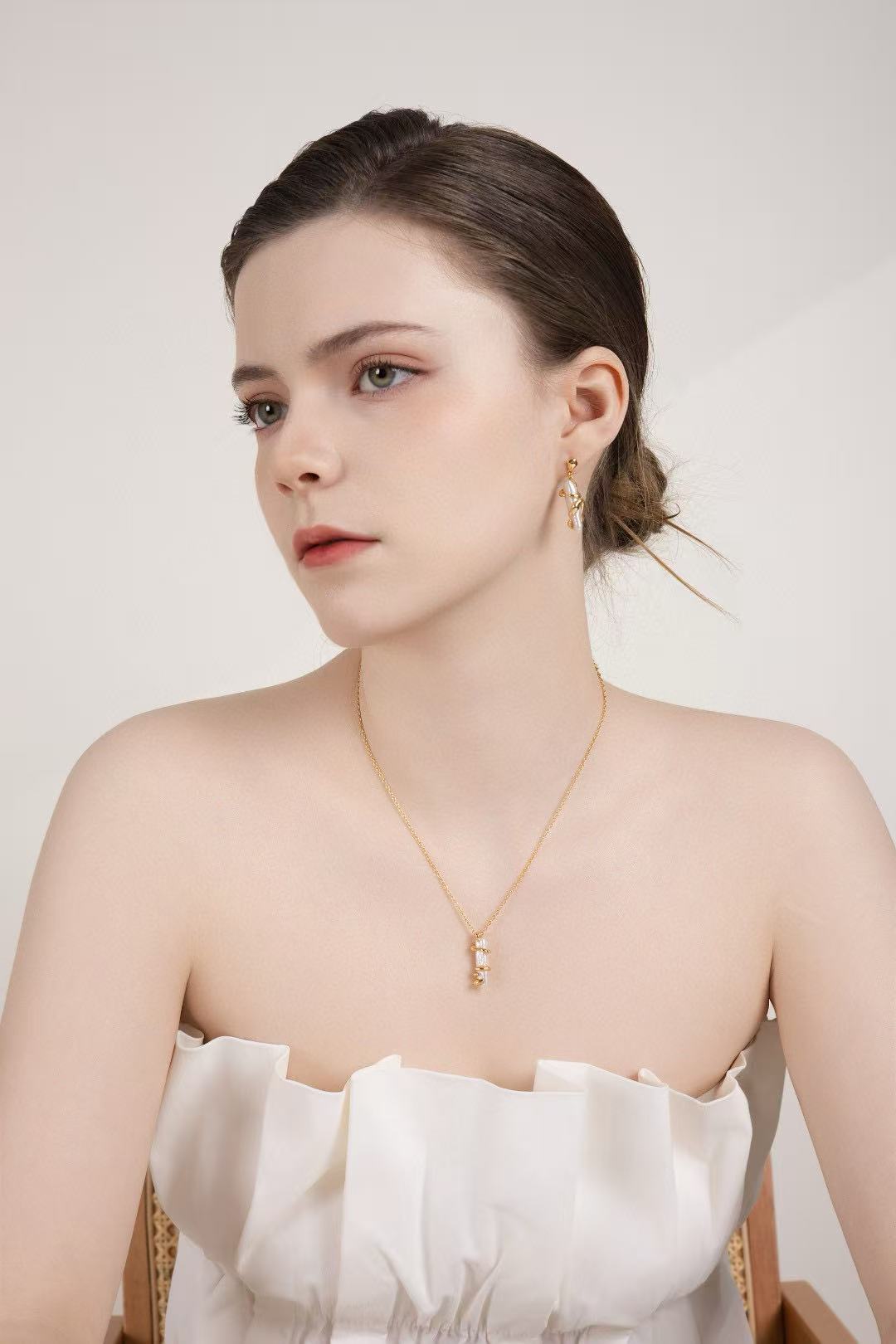 S925 Silver/gold plated/Small strips of natural pearl earrings ,necklace ,ring