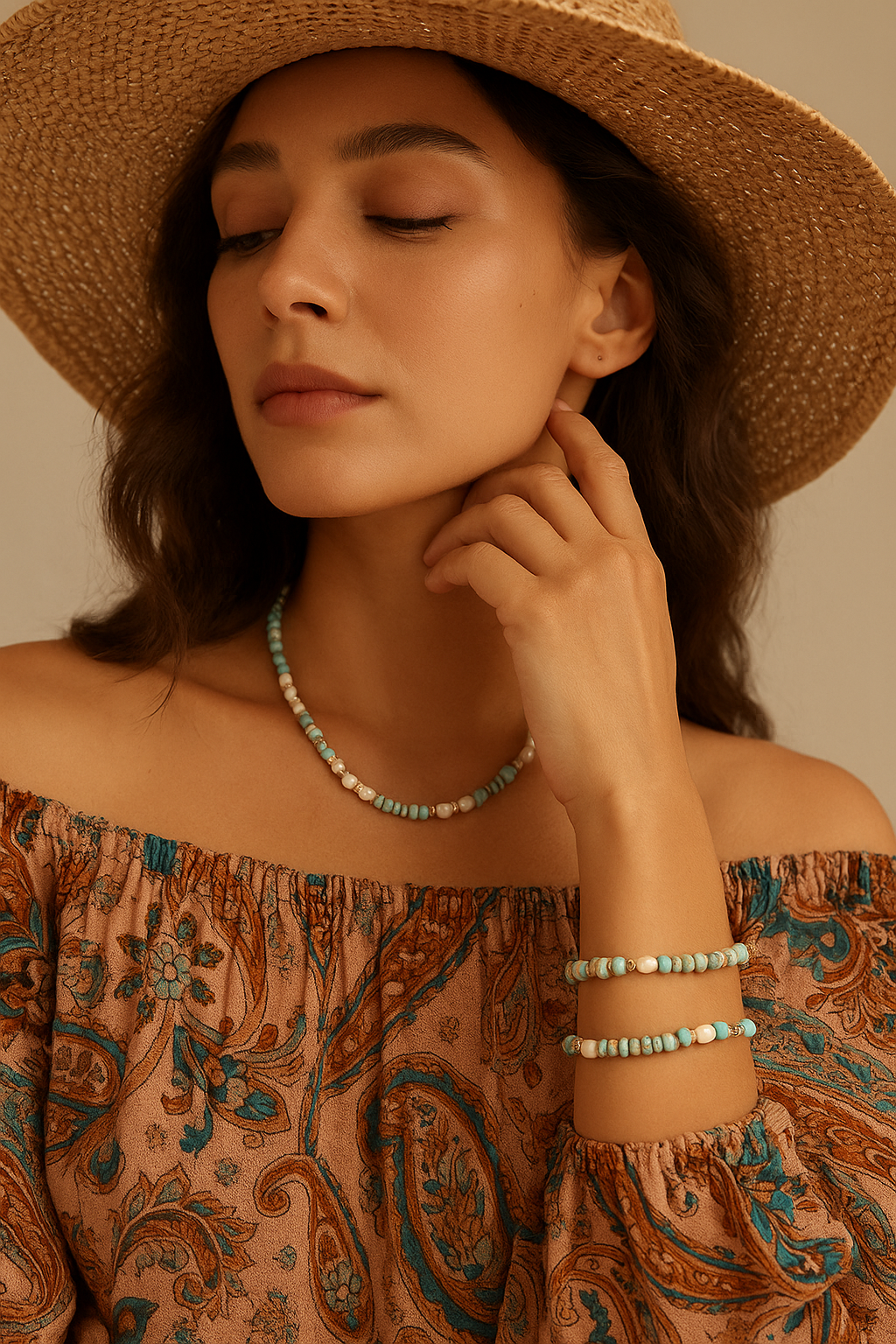 Natural Shoushan Stone & Pearl Necklace / Bracelet