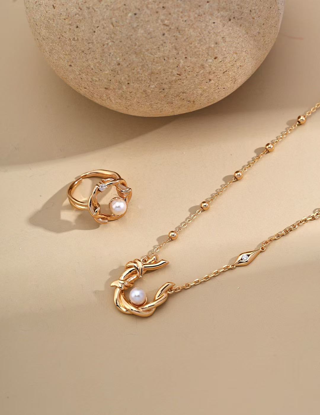 S925 Silver/gold plated/Zircon, Freshwater Pearl/Braided Pendant Necklace, Ring