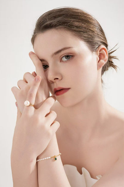 S925 silver/gold plated /single freshwater pearl adjustable ring