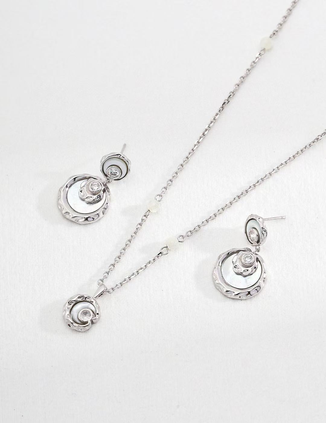 S925 Silver/ gold plated Necklace (Adjustable Length)/Faux Mother-of-Pearl/Zircon Pendant,earrings                           S