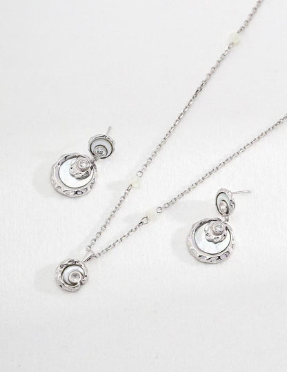 S925 Silver/ gold plated Necklace (Adjustable Length)/Faux Mother-of-Pearl/Zircon Pendant,earrings                           S